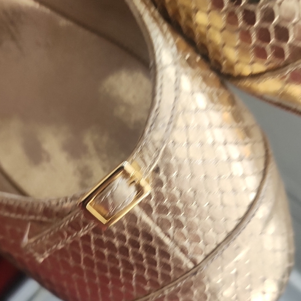 Kate Spade Gold Snakeskin Textured Mary Jane Ballet Flats Low Heel Classic Chic - Picture 9 of 10